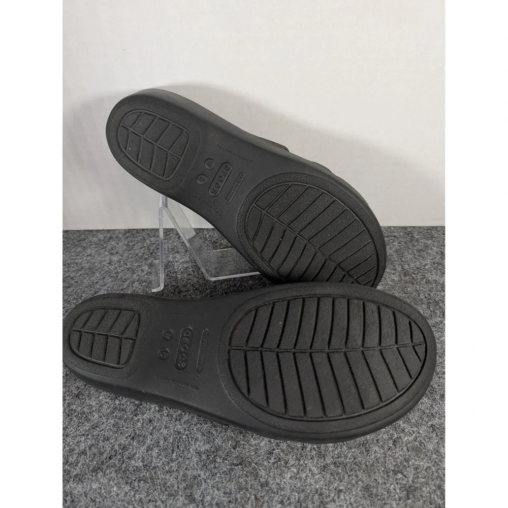 Crocs Monterey Strappy Wedge Sandals Black Slide Shoes Womens Size 8